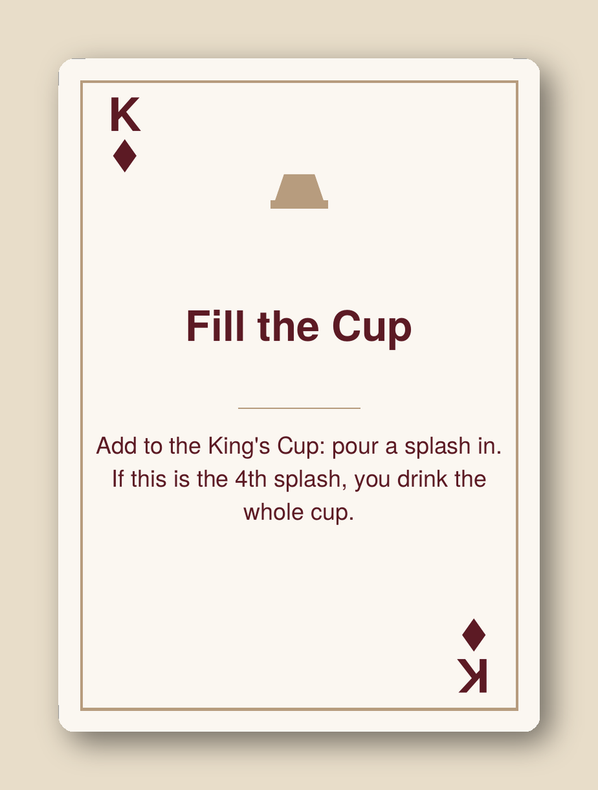 King's Cup Classic card example - Fill the Cup