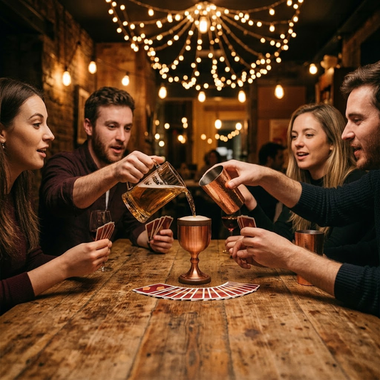 Friends playing King's Cup Wild around a table
