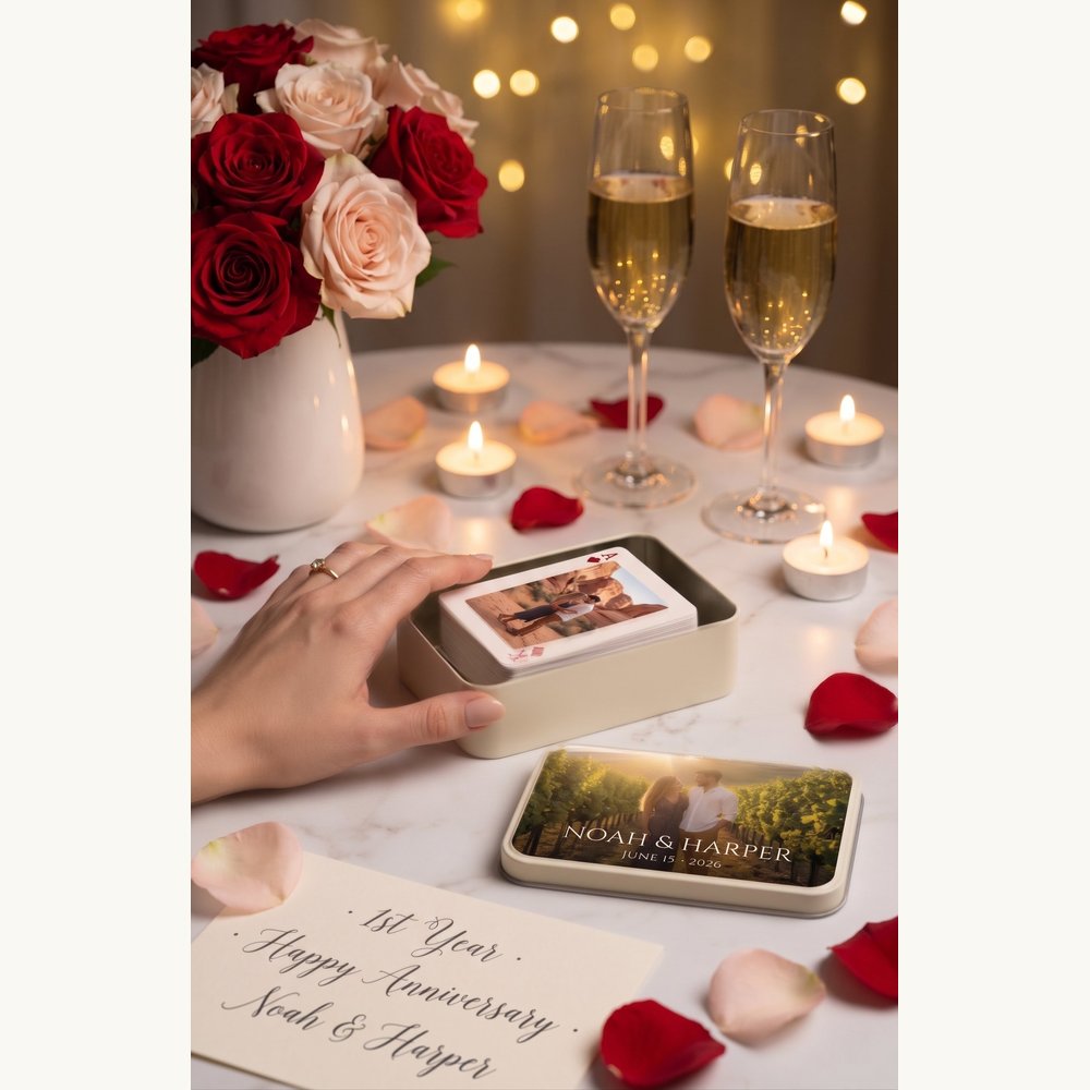 Custom photo playing cards couple anniversary gift with candles and roses – 54 unique memories in one deck – EverKeep