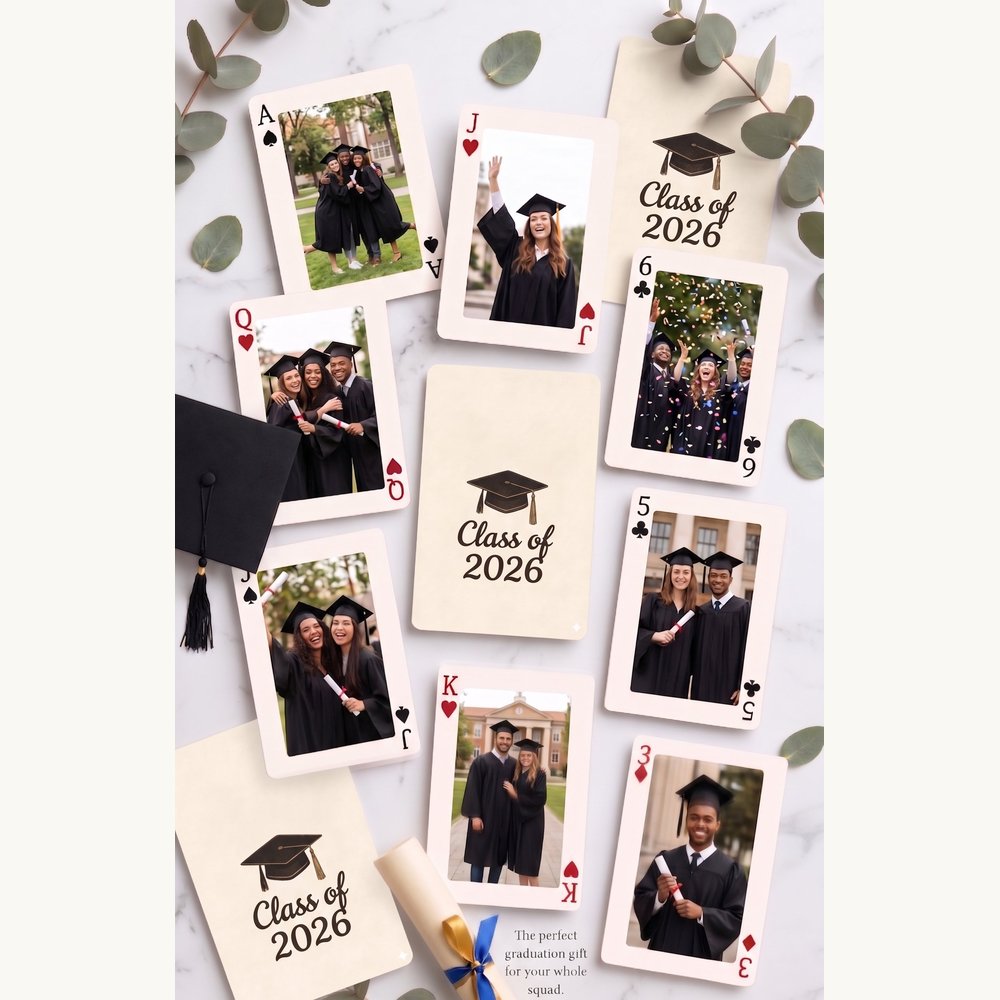 Custom graduation photo playing cards Class of 2026 spread – personalized gift for the whole squad – EverKeep