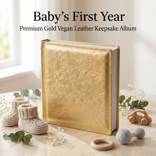 Gold vegan leather Baby's First Year keepsake album