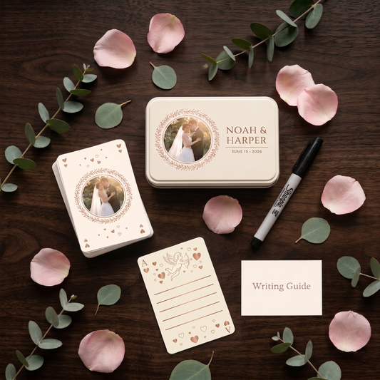 Custom Wedding Guest Book Playing Cards – Personalized Photo Signing Cards with Iron Box, Matte Finish for Easy Writing