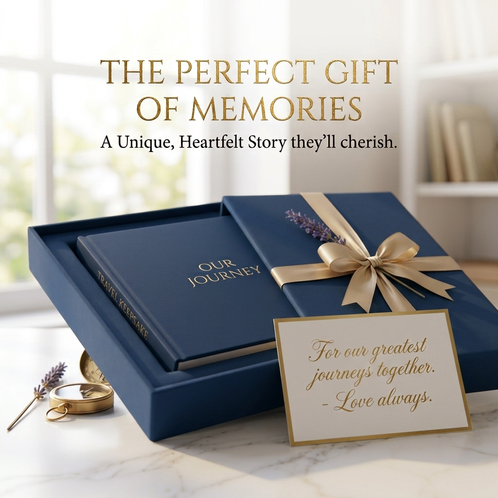 Custom travel coffee table book presented in a gift box with ribbon