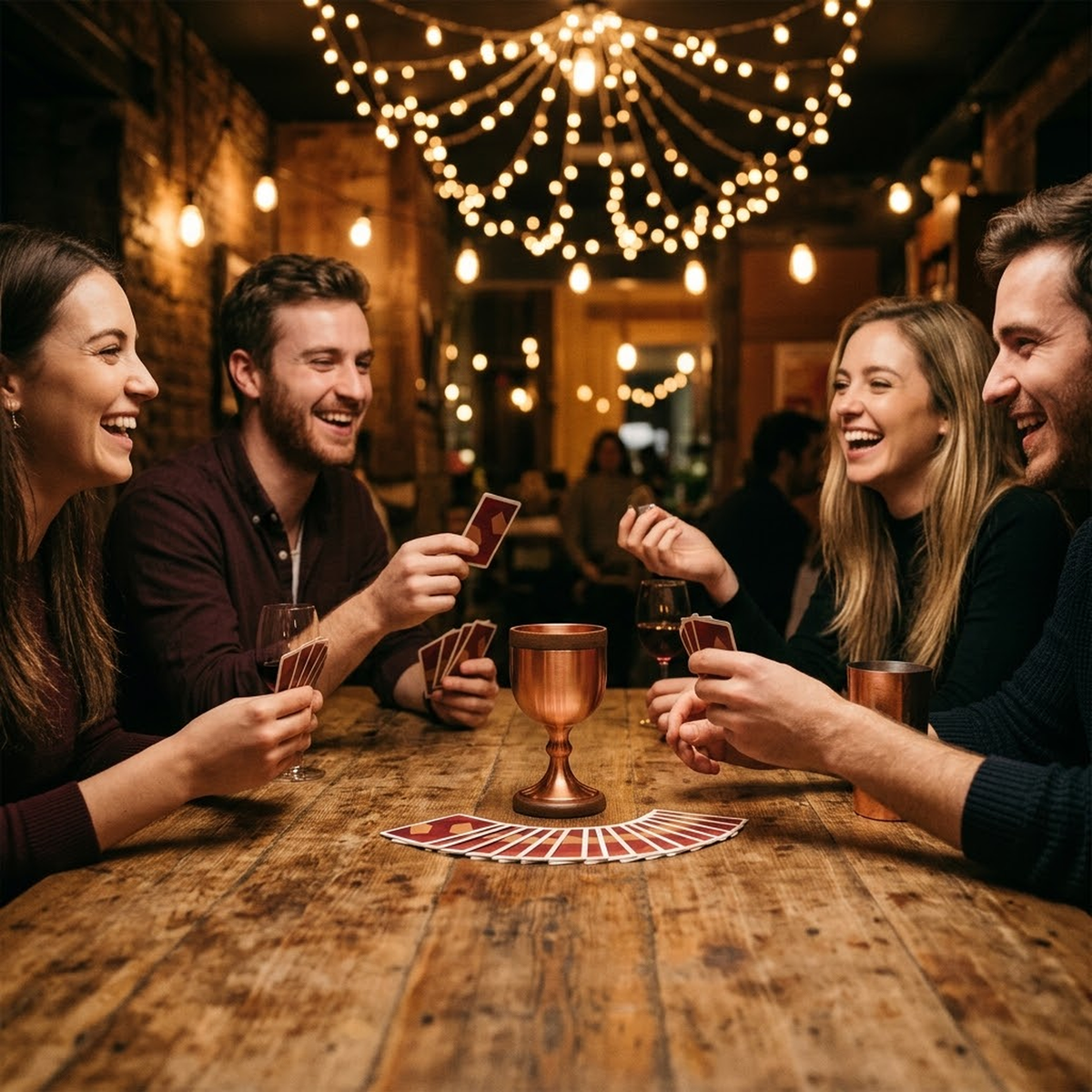 Friends playing King's Cup Classic around a table