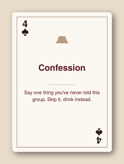King's Cup Classic card example - Confession