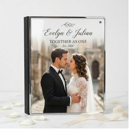 Custom crystal cover wedding album with double-sided acrylic, personalized couple photo