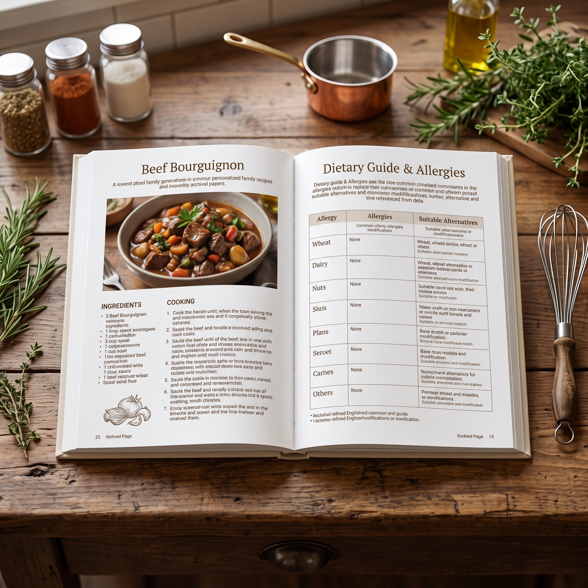 Custom family recipe book interior recipe page with photo and ingredients