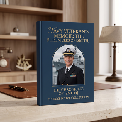Custom military retirement coffee table book cover, Navy veteran memoir