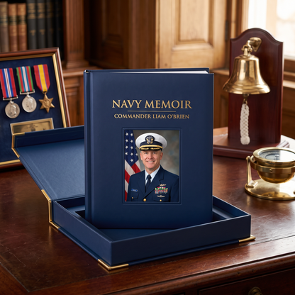 Military retirement gift book keepsake gift box, open presentation