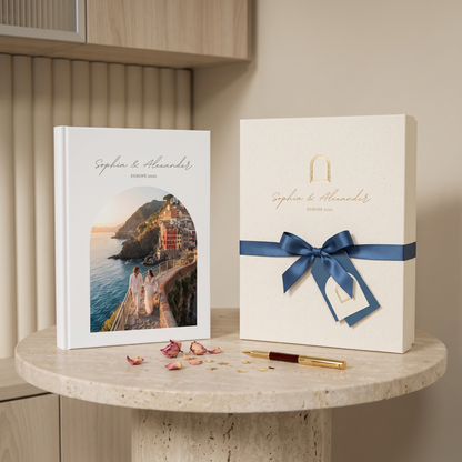 Travel coffee table book cover and matching keepsake gift box