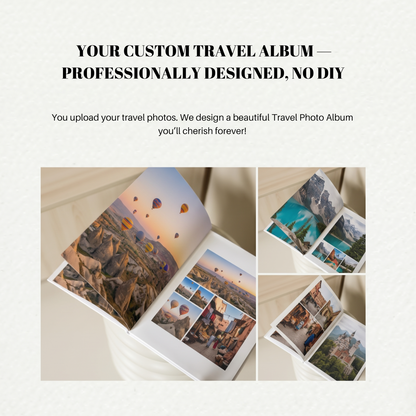 Travel photo book interior spread with multiple destination photos