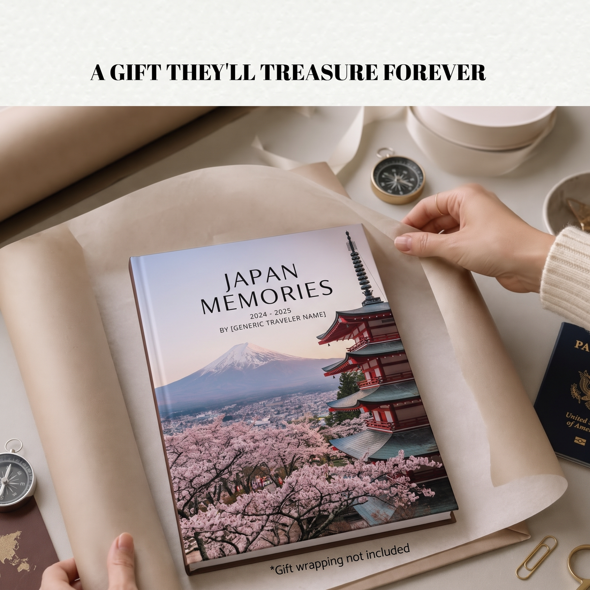 Custom travel photo book gift cover, Japan trip memories