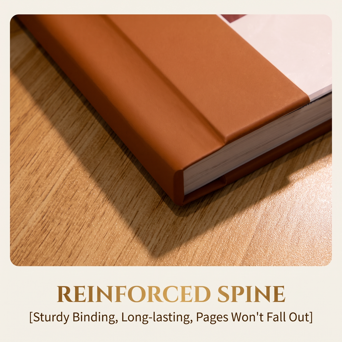Wedding photo album reinforced spine detail