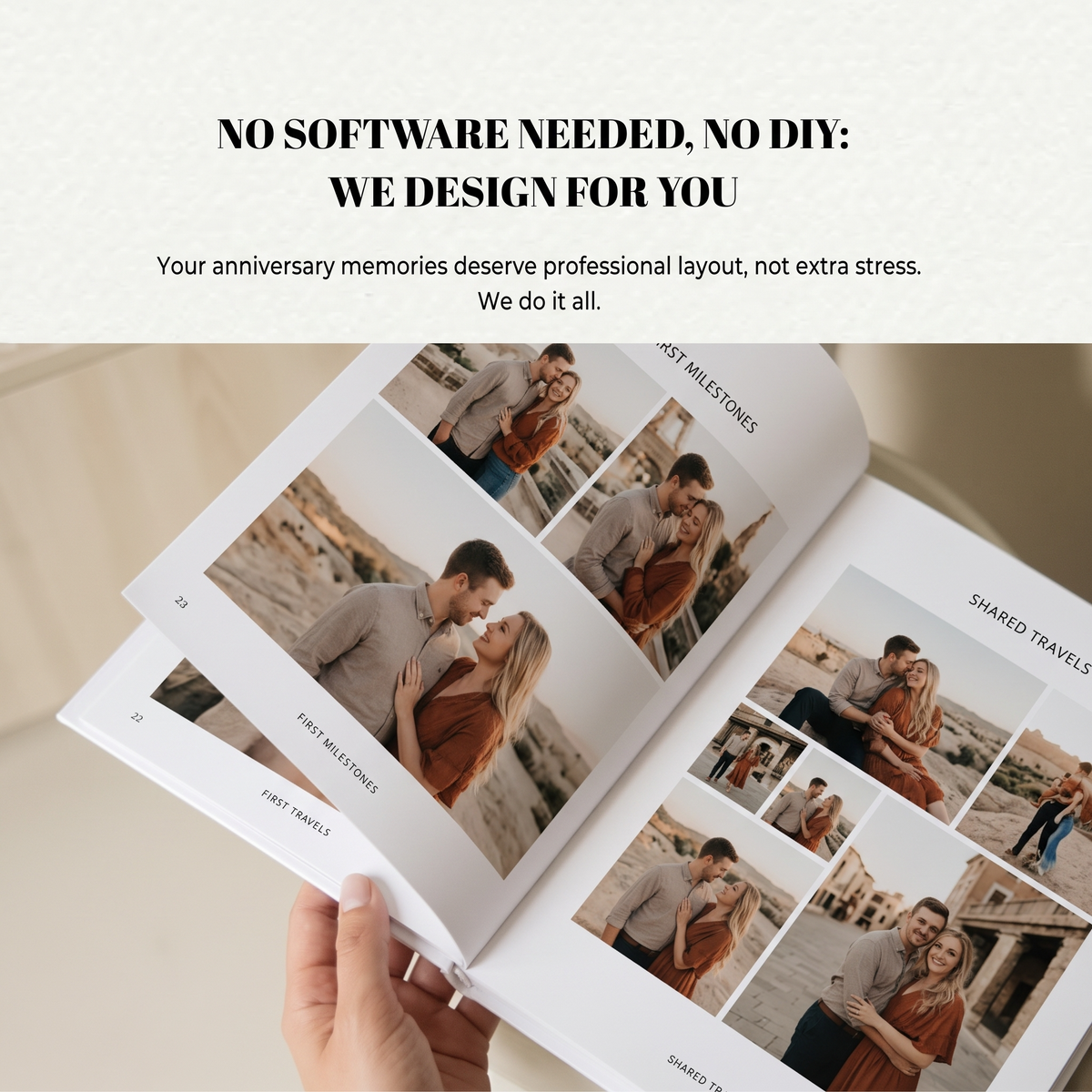 Wedding anniversary coffee table book interior milestones and shared travels spread