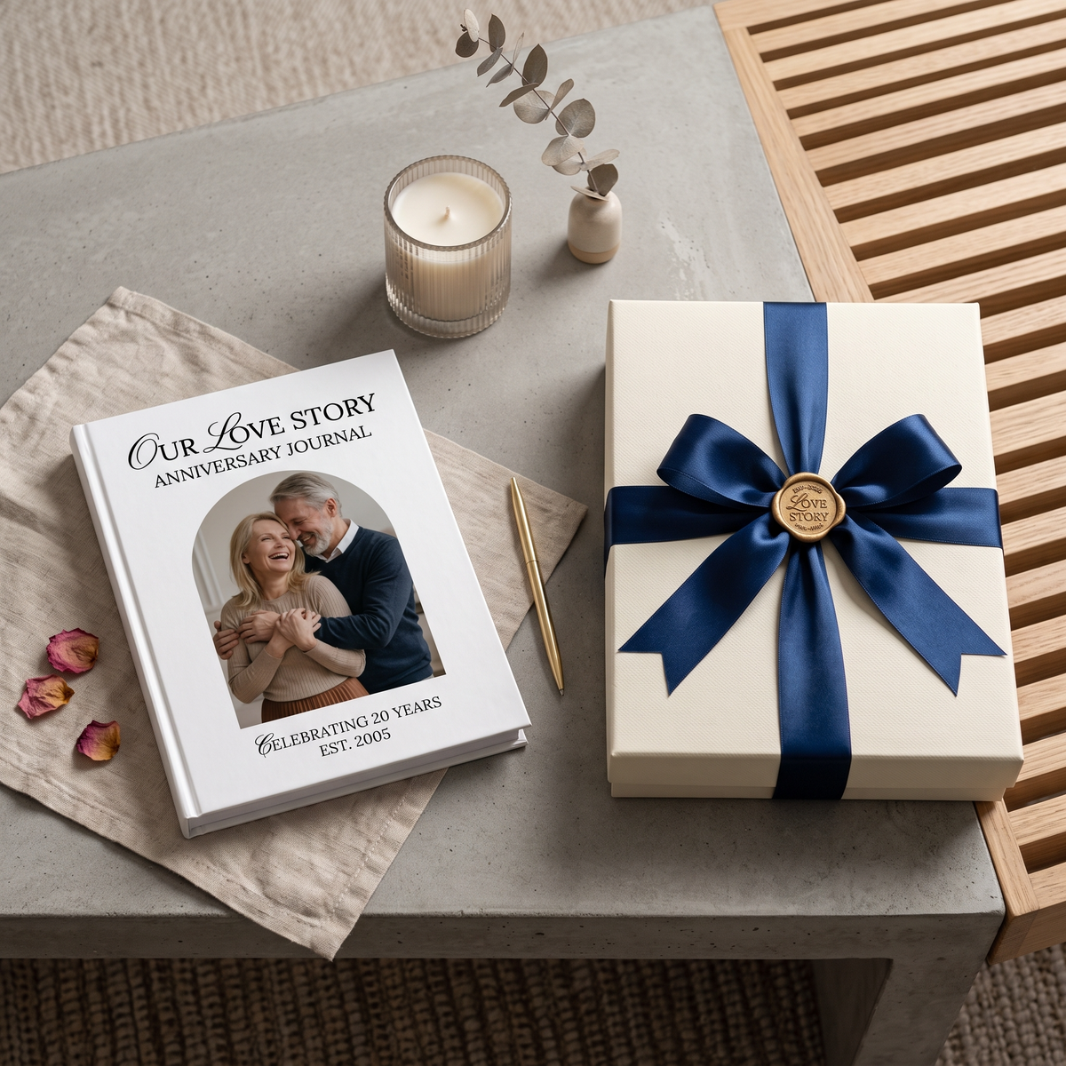 Custom wedding anniversary gift book keepsake gift box packaging with ribbon