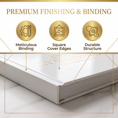Custom wedding coffee table book cover corner showing premium binding and square cover edges