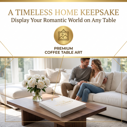 Custom wedding coffee table book displayed on a living room coffee table