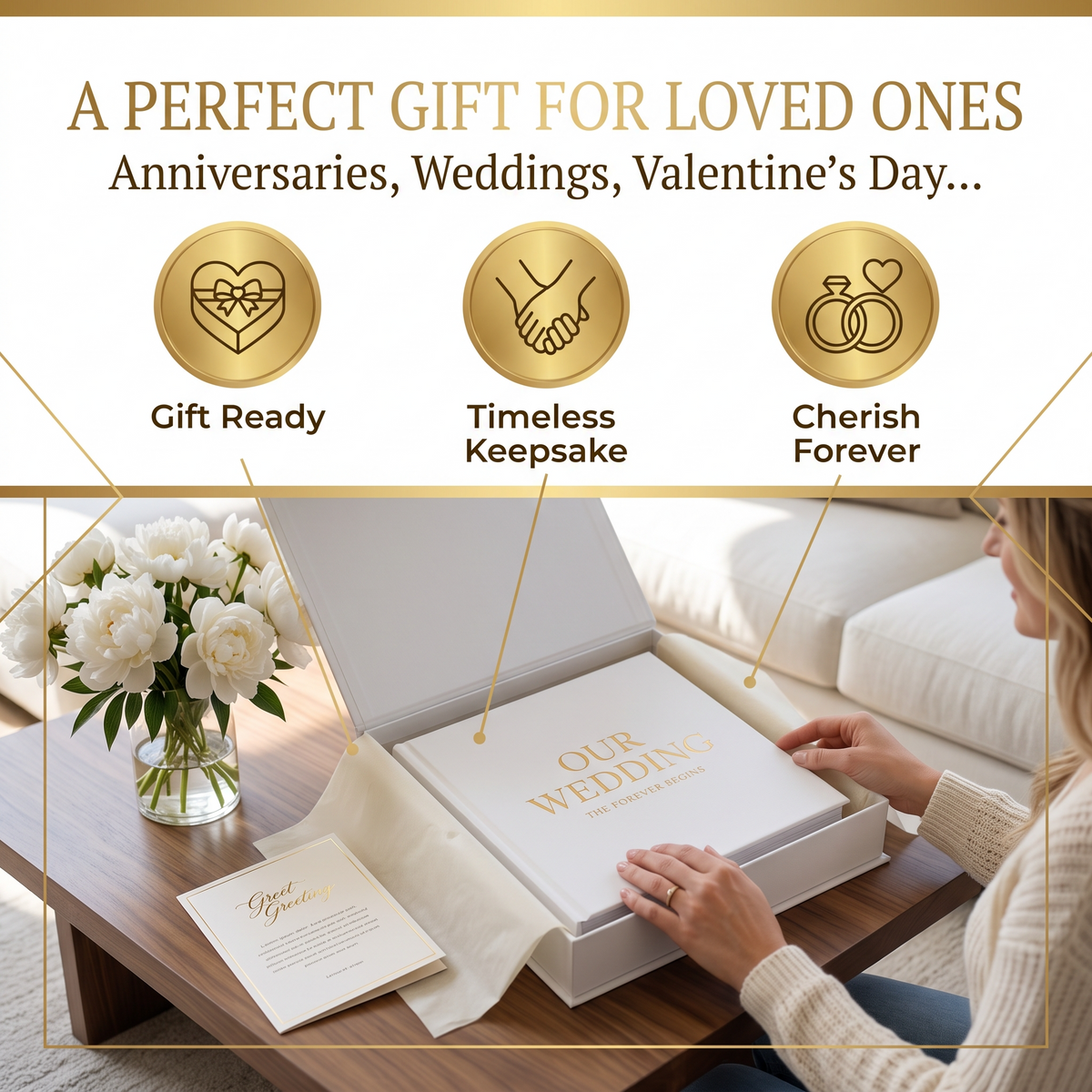 Custom wedding coffee table book presented in a gift box for weddings or anniversaries