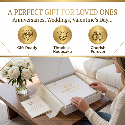 Custom wedding coffee table book presented in a gift box for weddings or anniversaries