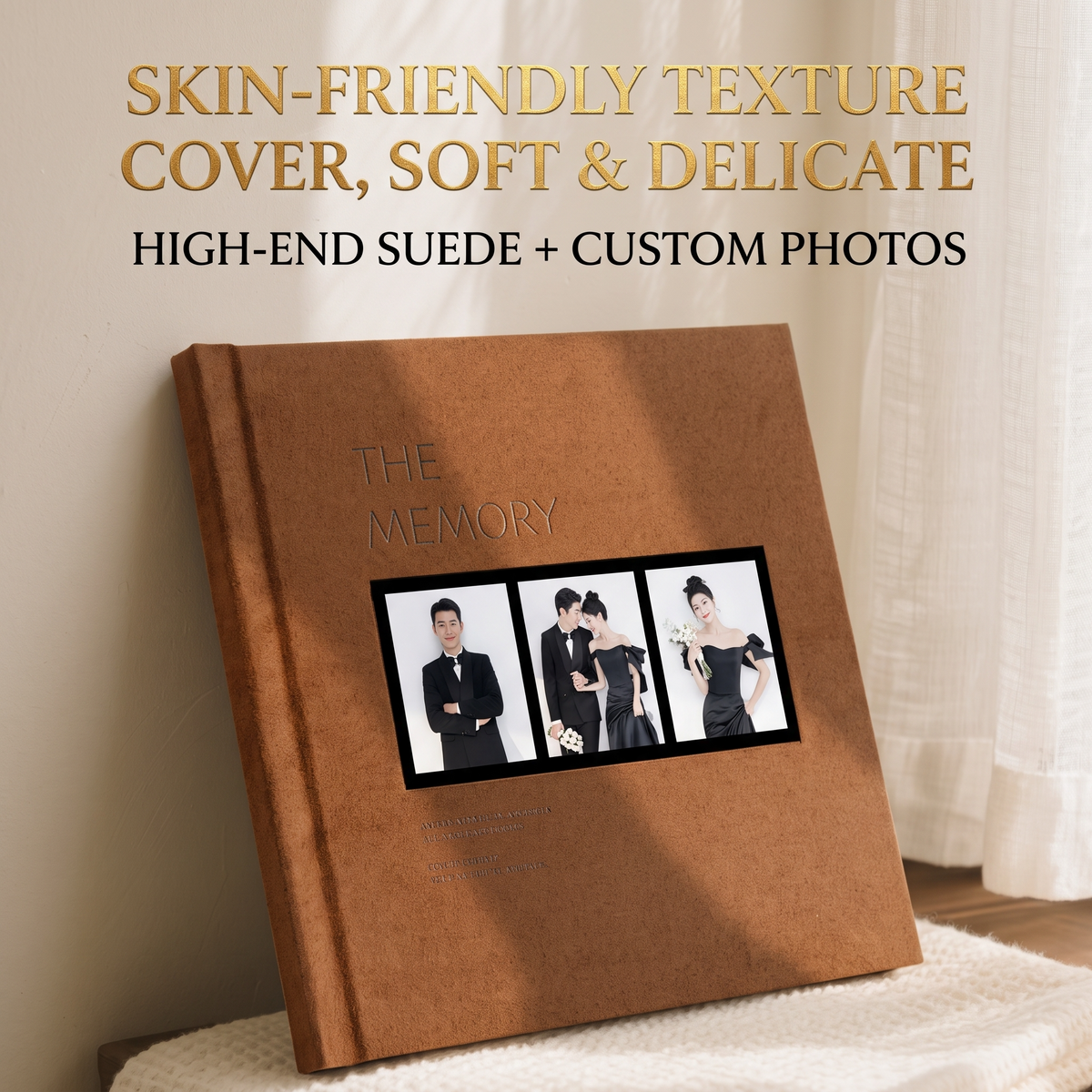 Custom wedding photo album plush-textured cover with photo window design