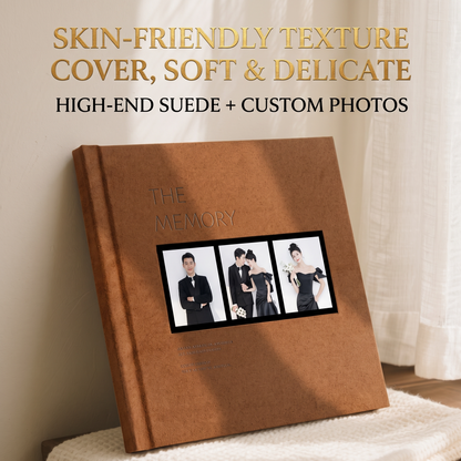 Custom wedding photo album plush-textured cover with photo window design