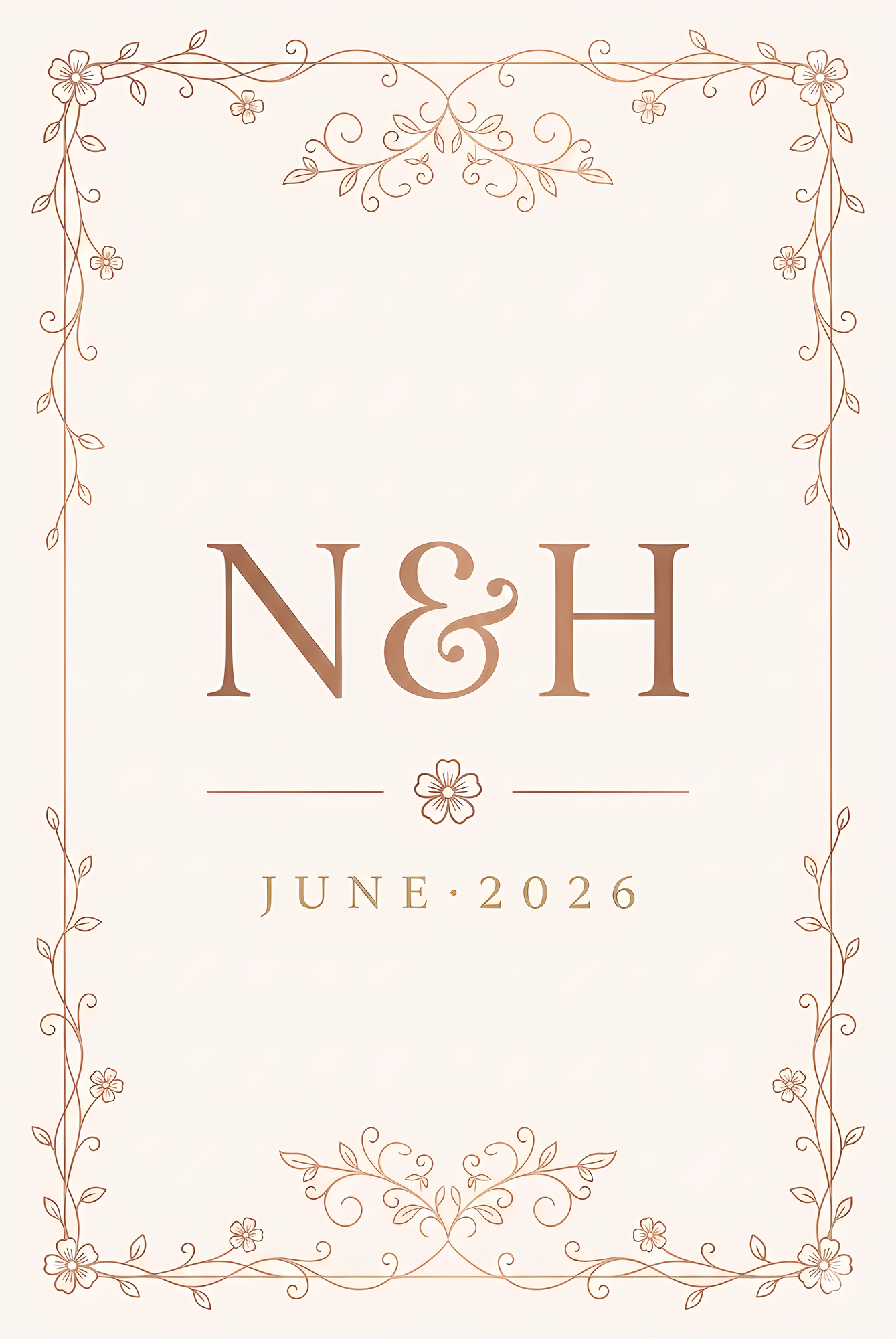 Style B initials monogram wedding playing card back – ornate floral border with personalized couple initials and wedding date, 350gsm matte finish – EverKeep