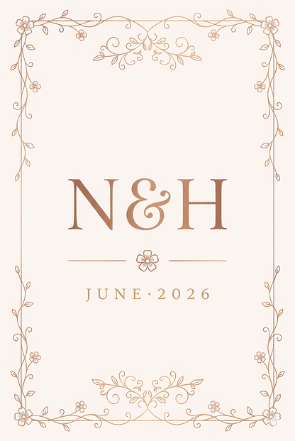 Style B initials monogram wedding playing card back – ornate floral border with personalized couple initials and wedding date, 350gsm matte finish – EverKeep