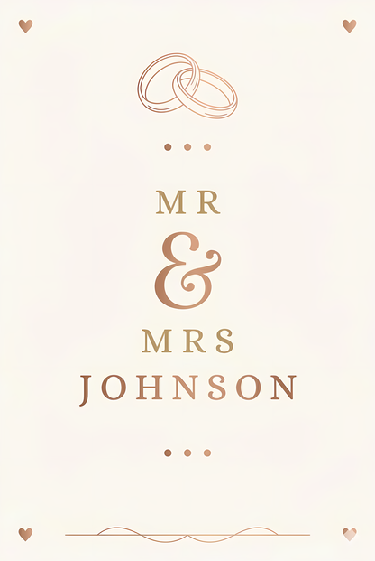 Style C Mr and Mrs wedding playing card back – ring illustration with personalized last name and wedding date, 350gsm matte finish – EverKeep