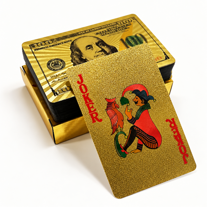 Gold $100 waterproof PVC playing cards with protective case