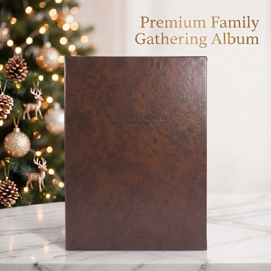 Custom vegan leather family photo album with debossed cover, brown