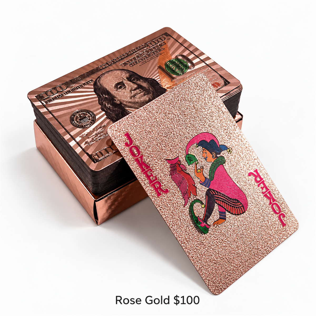Rose Gold $100 waterproof PVC playing cards
