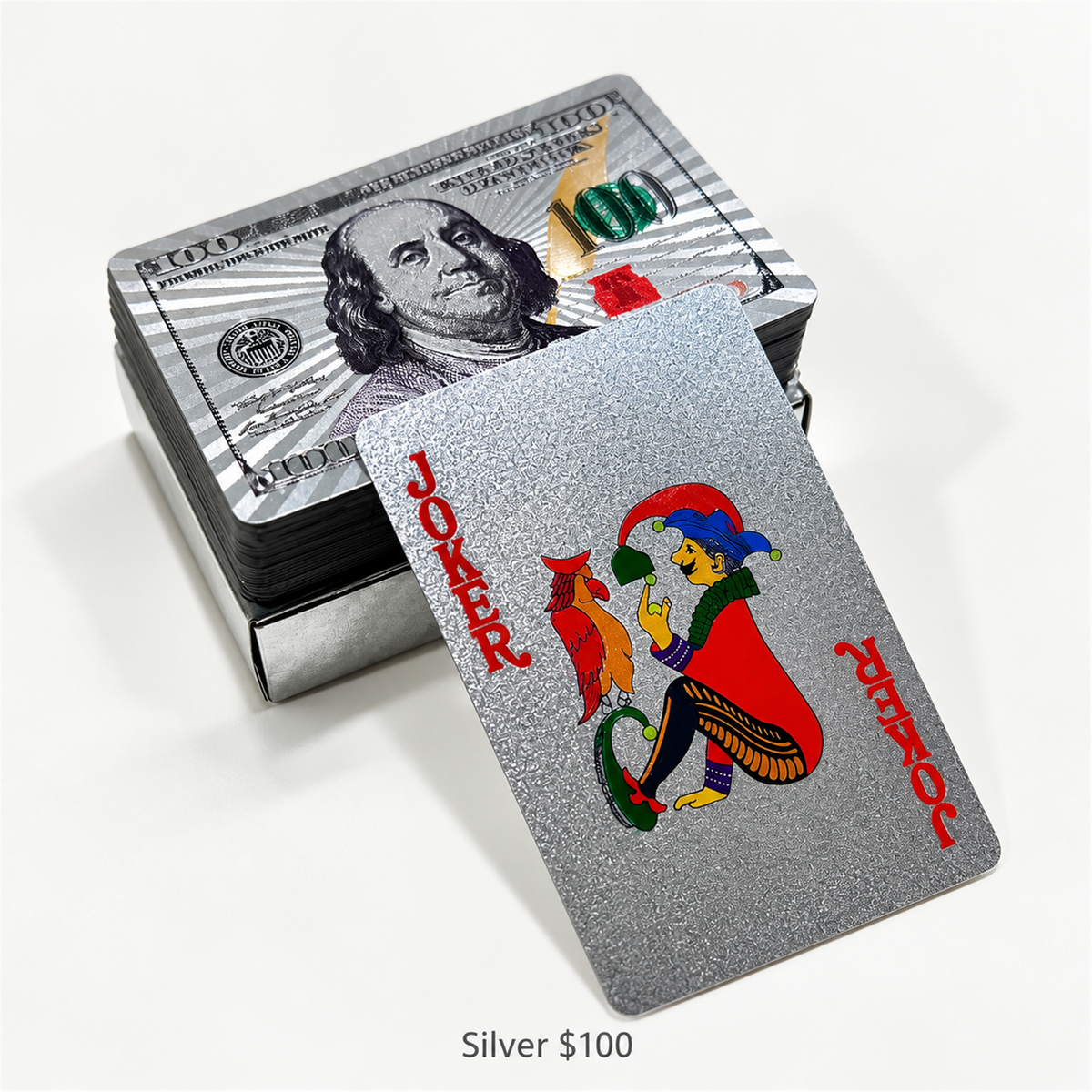 Silver $100 waterproof PVC playing cards