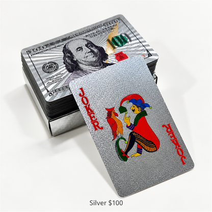 Silver $100 waterproof PVC playing cards