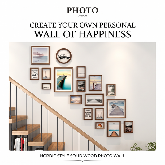 Create your own personal stairway gallery wall of happiness with solid wood frames