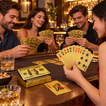 Adults playing waterproof cards at a poker night